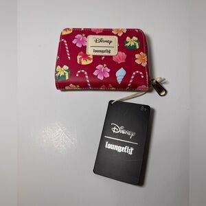LOUNGEFLY Lilo & Stitch Angel Christmas Tree Zip Wallet Disney Red Floral Candy